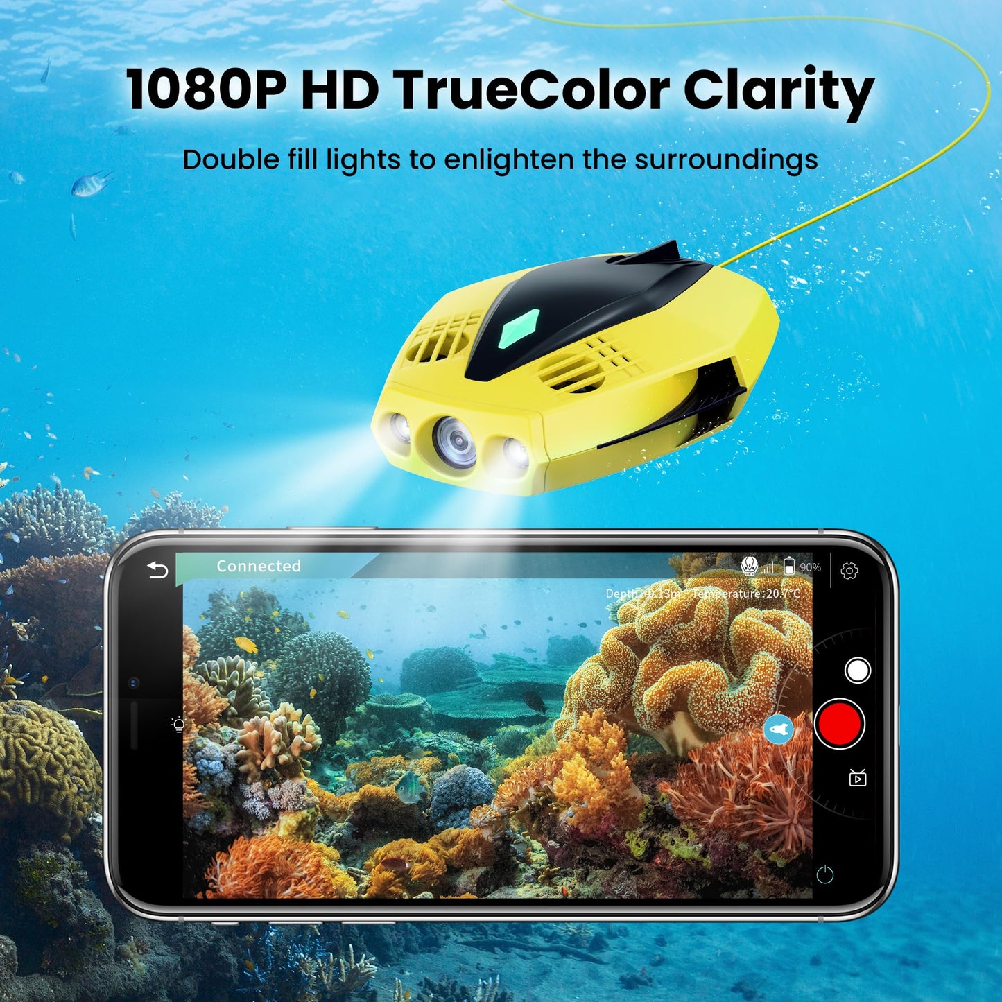Chasing Dory Underwater Drone - Palm-Sized 1080p Full HD Underwater Drone with Camera for Real Time Viewing, APP Remote Control (Green)
