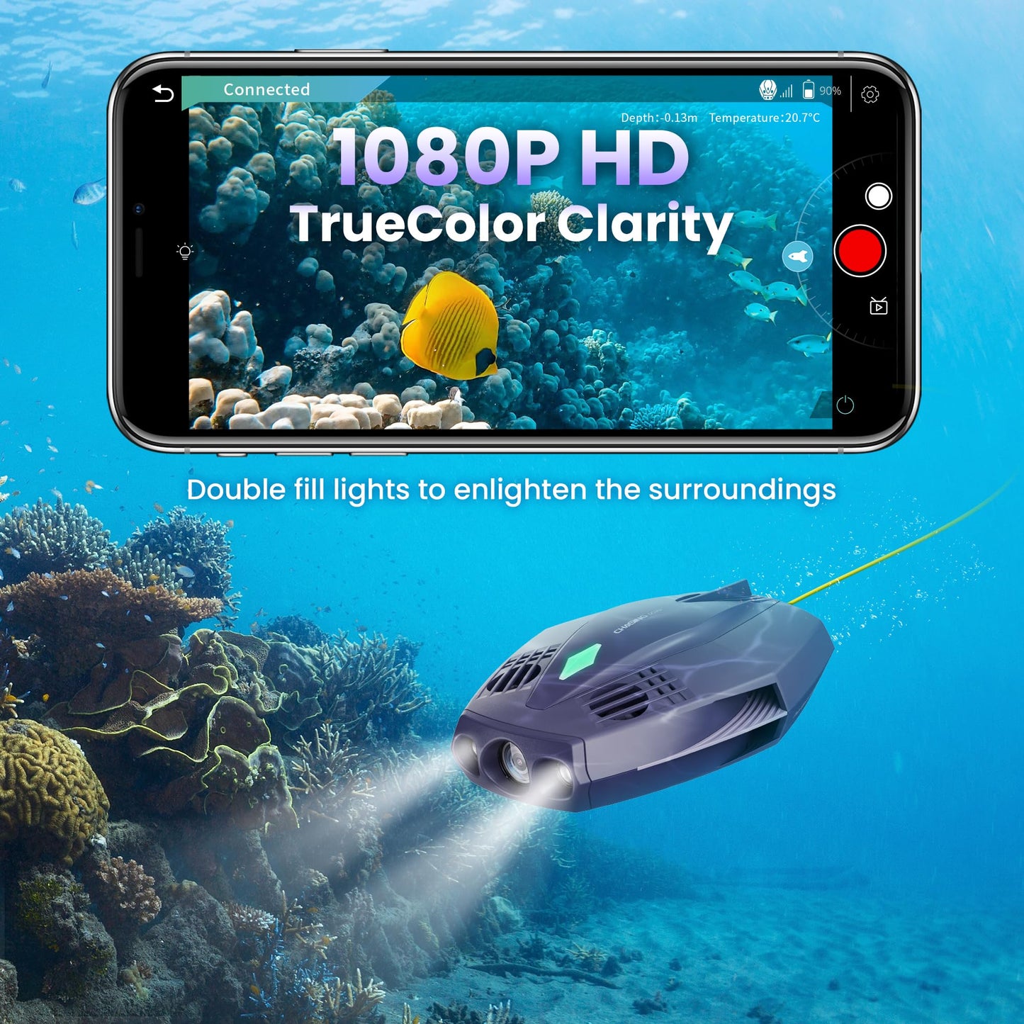 Chasing Dory Underwater Drone - Palm-Sized 1080p Full HD Underwater Drone with Camera for Real Time Viewing, APP Remote Control (Green)