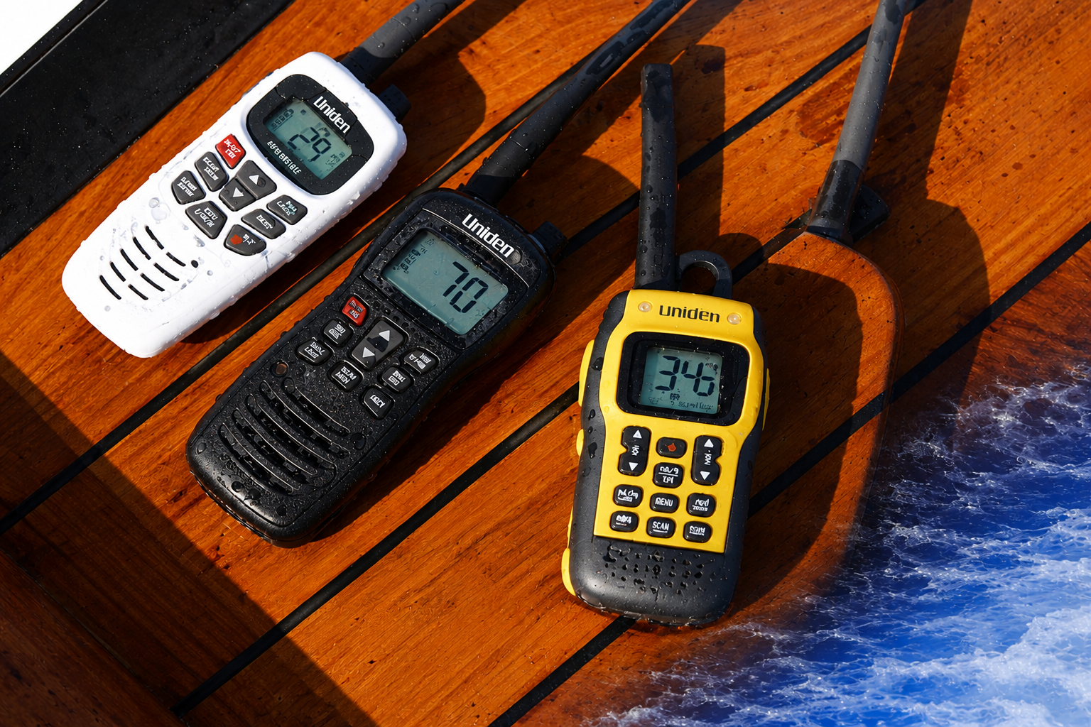Handheld VHF marine radios for boating, fishing, and emergency use