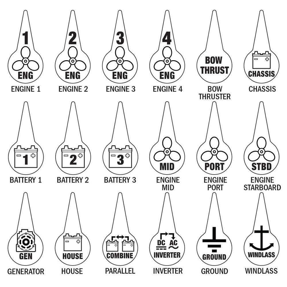 Blue Sea 7902 Icon Circuit Identification Label Kit for Battery Switches [7902] - SONARK MARINE 