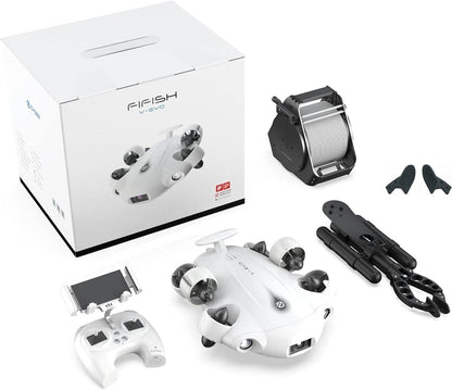 FIFISH V-EVO 4K60FPS Underwater Drone with Robotic Arm, with Removable SD Card, QYSEA AI Vision Lock 360° Omnidirectional Movement Underwater ROV with Depth Hold, Portable Robot with VR Control
