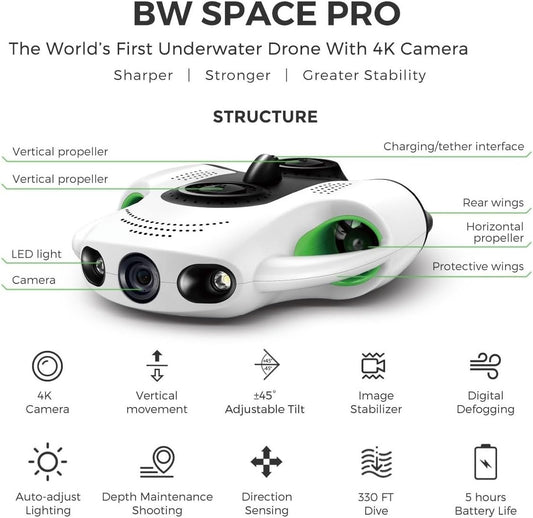 BW Space Pro Underwater Drone Rov With 4K Camera RC Fish Finder 100M Submarine Diving Underwater Robot for Rescue Fishing (50M)