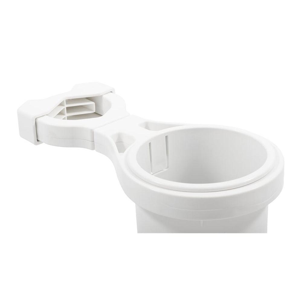 Camco Clamp-On Rail Mounted Cup Holder - Large for Up to 2" Rail - White [53083] - SONARK MARINE 