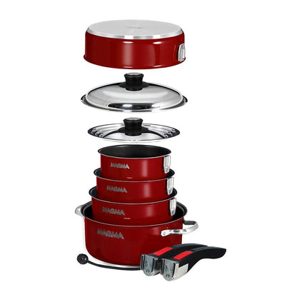 Magma Nestable 10 Piece Induction Non-Stick Enamel Finish Cookware Set - Magma Red [A10-366-MR-2-IN] - SONARK MARINE 