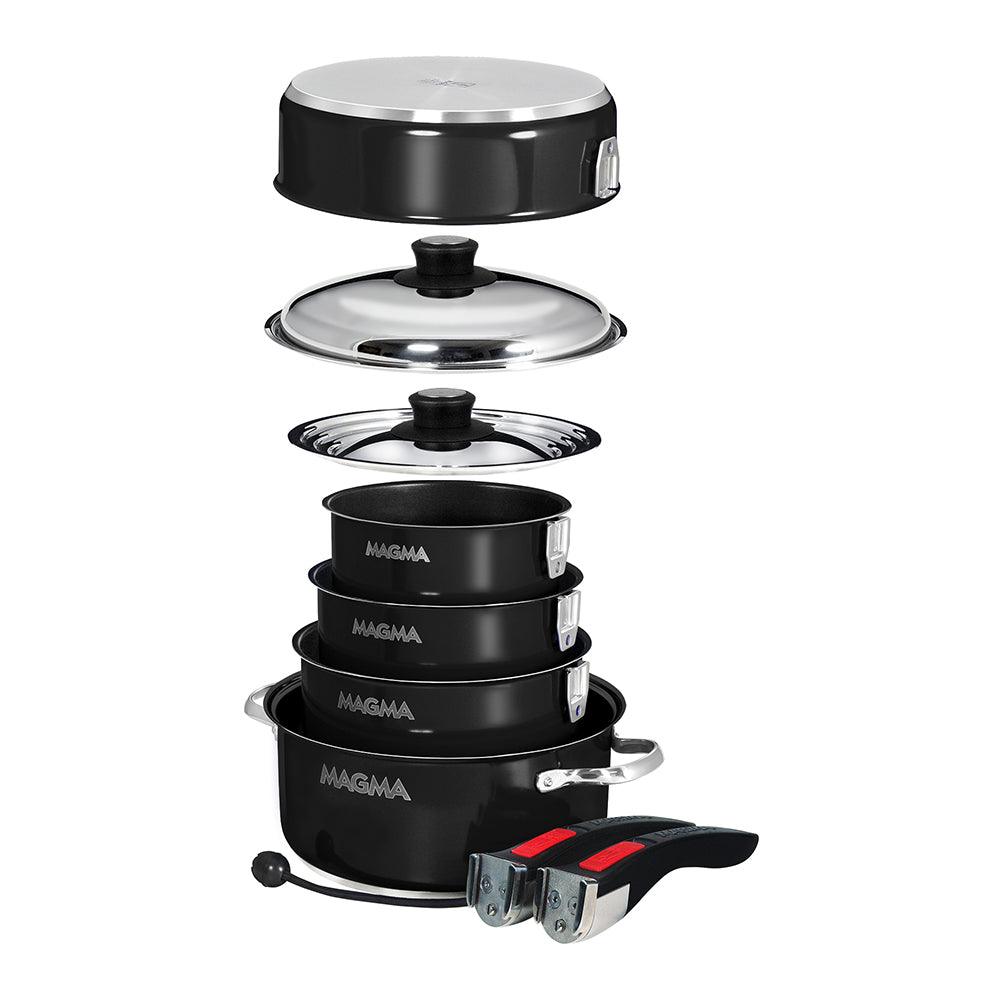 Magma Nestable 10 Piece Induction Non-Stick Enamel Finish Cookware Set - Jet Black [A10-366-JB-2-IN] - SONARK MARINE 