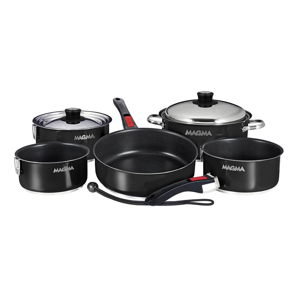 Magma Nestable 10 Piece Induction Non-Stick Enamel Finish Cookware Set - Jet Black [A10-366-JB-2-IN] - SONARK MARINE 