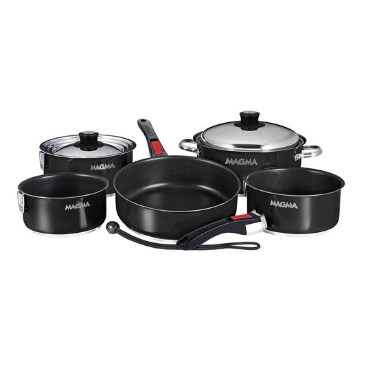 Magma Nestable 10 Piece Induction Non-Stick Enamel Finish Cookware Set - Jet Black [A10-366-JB-2-IN] - SONARK MARINE 