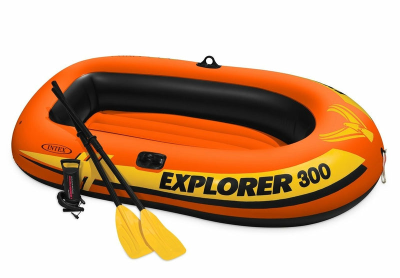 Intex Explorer 300 inflatable boat set with oars and hand pump