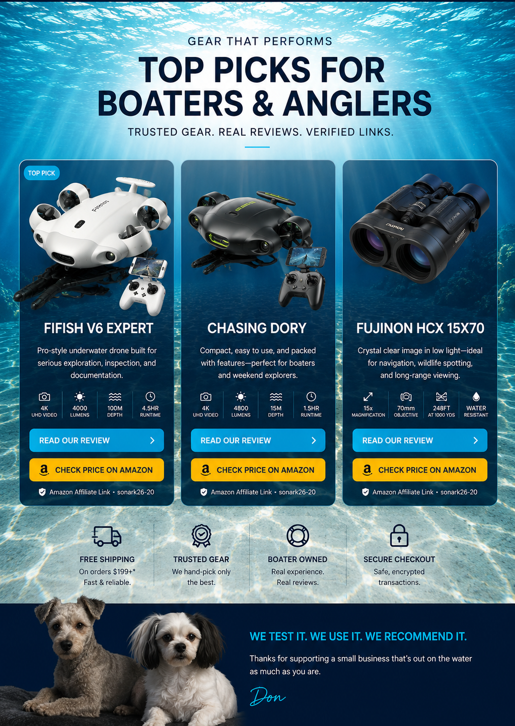 Sonark Marine Top Picks featuring FIFISH V6 Expert and Chasing Dory underwater drones