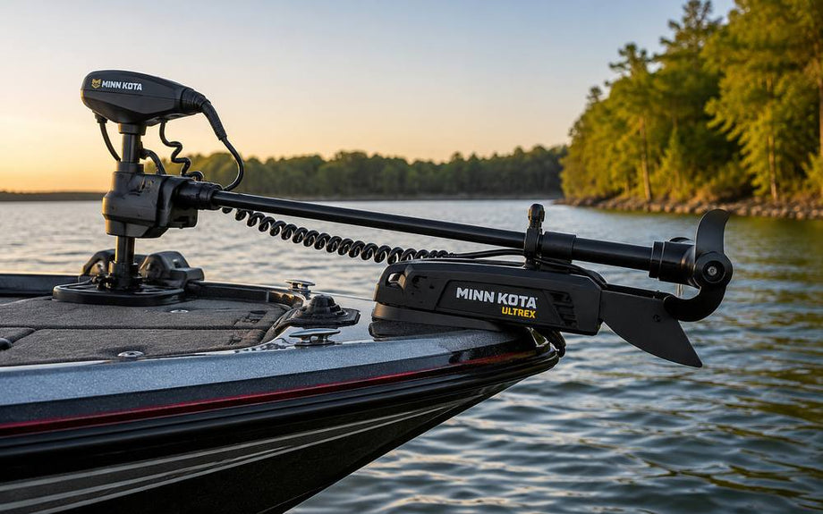 GPS trolling motor mounted on a fishing boat bow