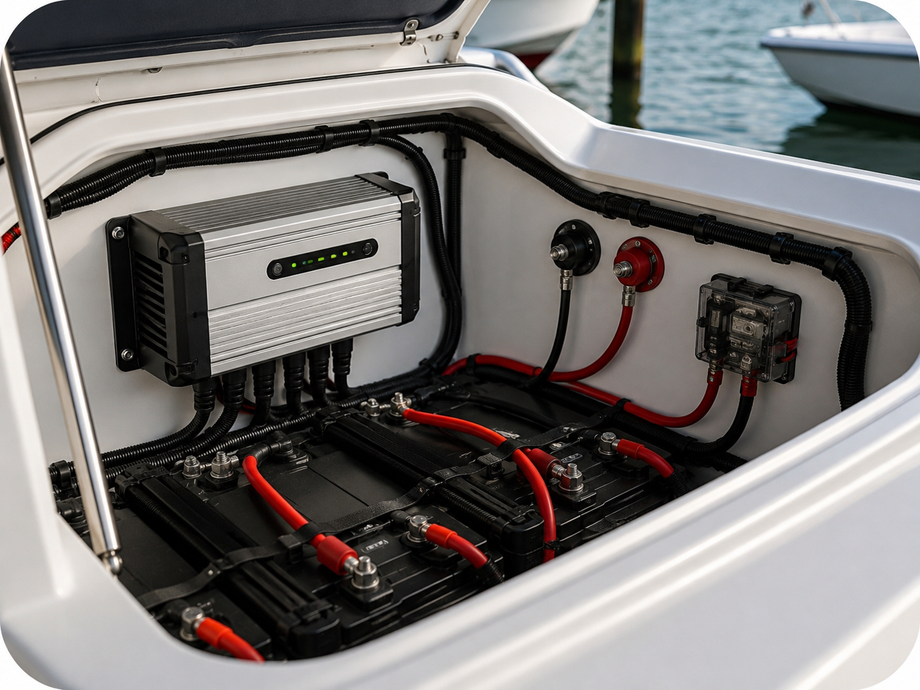 Marine battery charger and battery bank